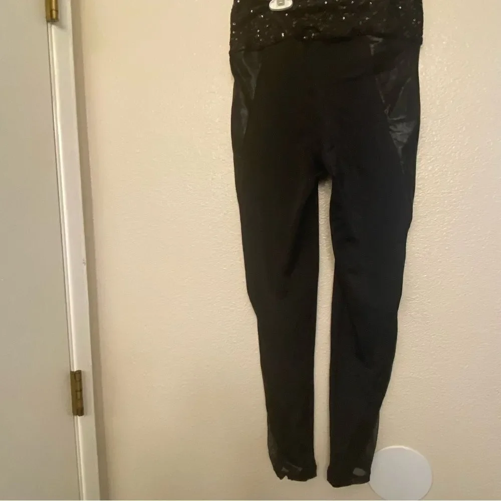 Weissman Dance costume black sequin Fringe Shoulder Leotard pants MT11429 SA